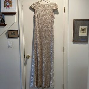 Sorella Vita Gold Sequin Cap Sleeve Gown Draped Back Cup Sleeves Gorgeous